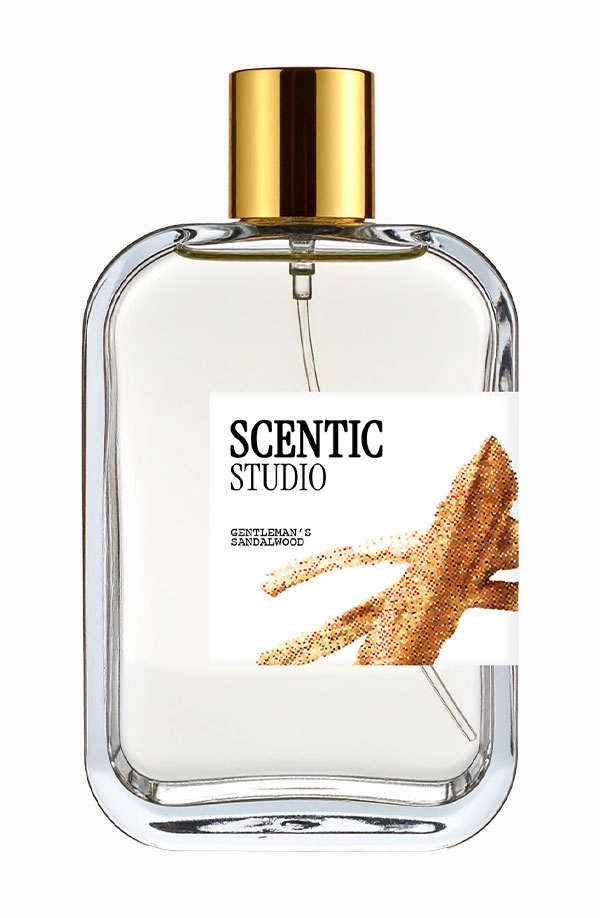 bouteille de parfum Scentic Studio en verre, au santal