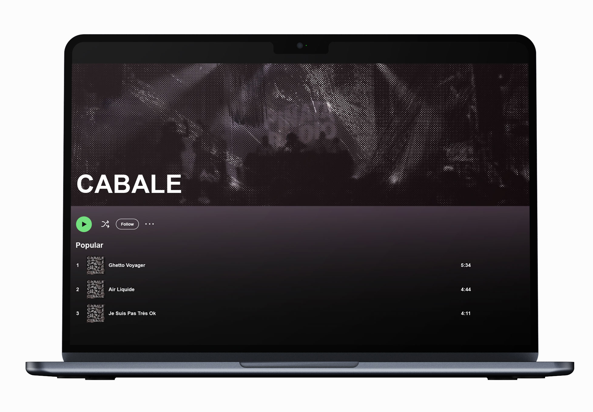 INTERFACE SPOTIFY DE CABALE SUR UN MOCKUP D'ORDI